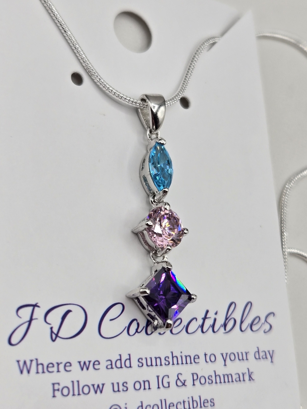 Swarovski Crystal Elements Silver Necklace Blue Pink Purple 18 - 20 inch Prom - Picture 2 of 5